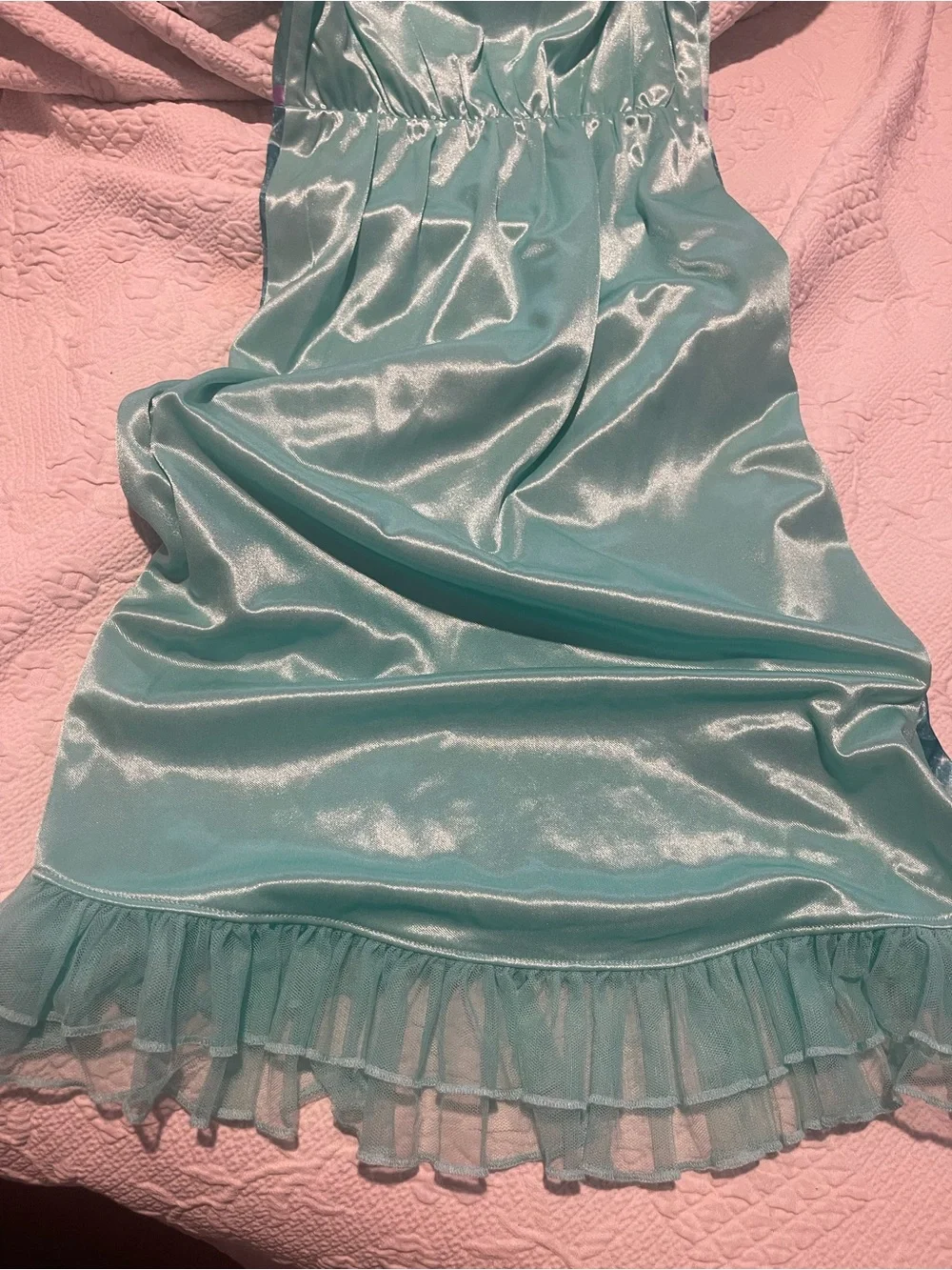 Aqua Mermaid Disney Ariel Nightgown with Ruffle Hem Girls S (6-6X) - Picture 7 of 10